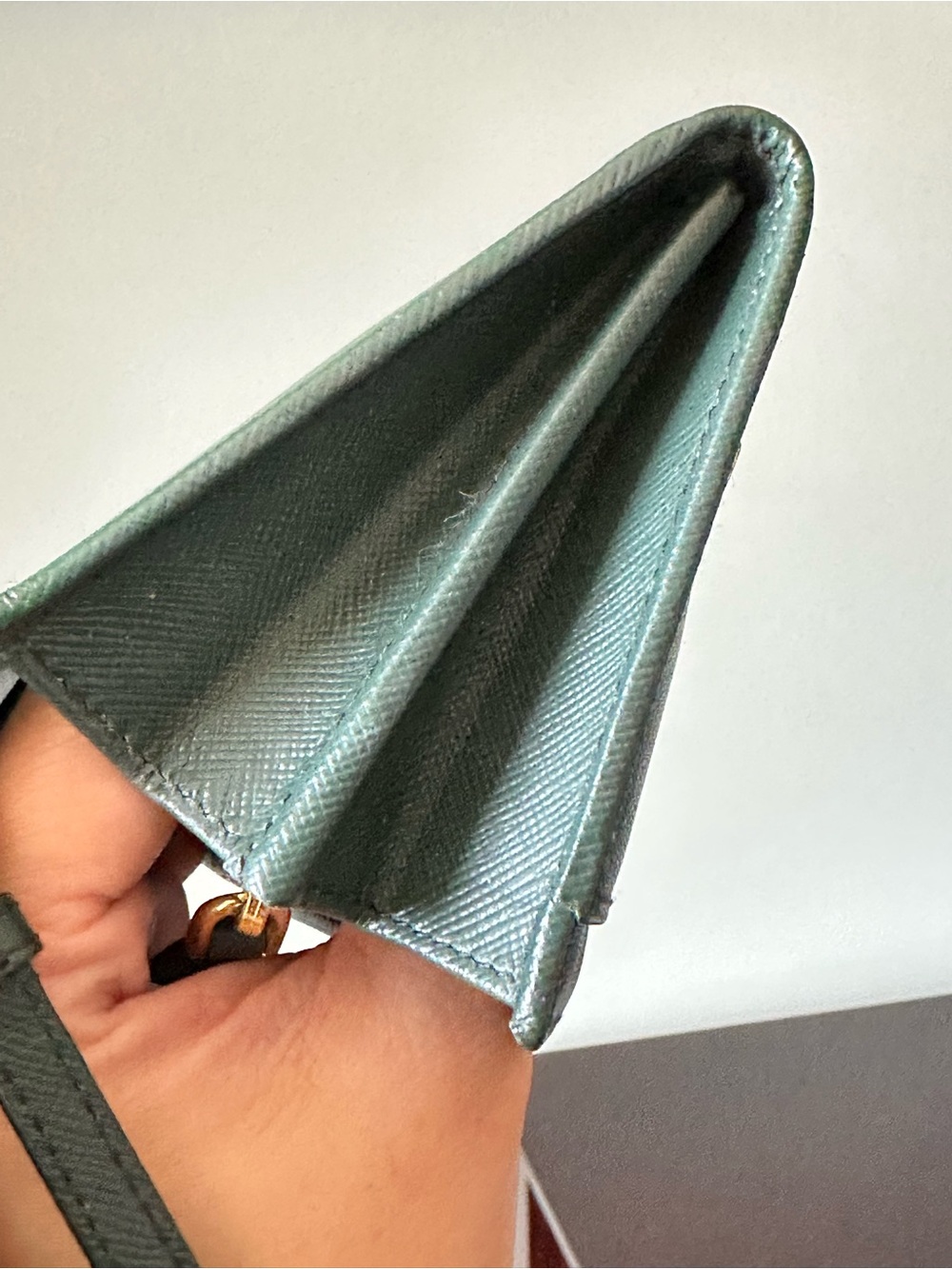 Prada Green Saffiano Leather Wallet on Strap - Picture 16 of 17